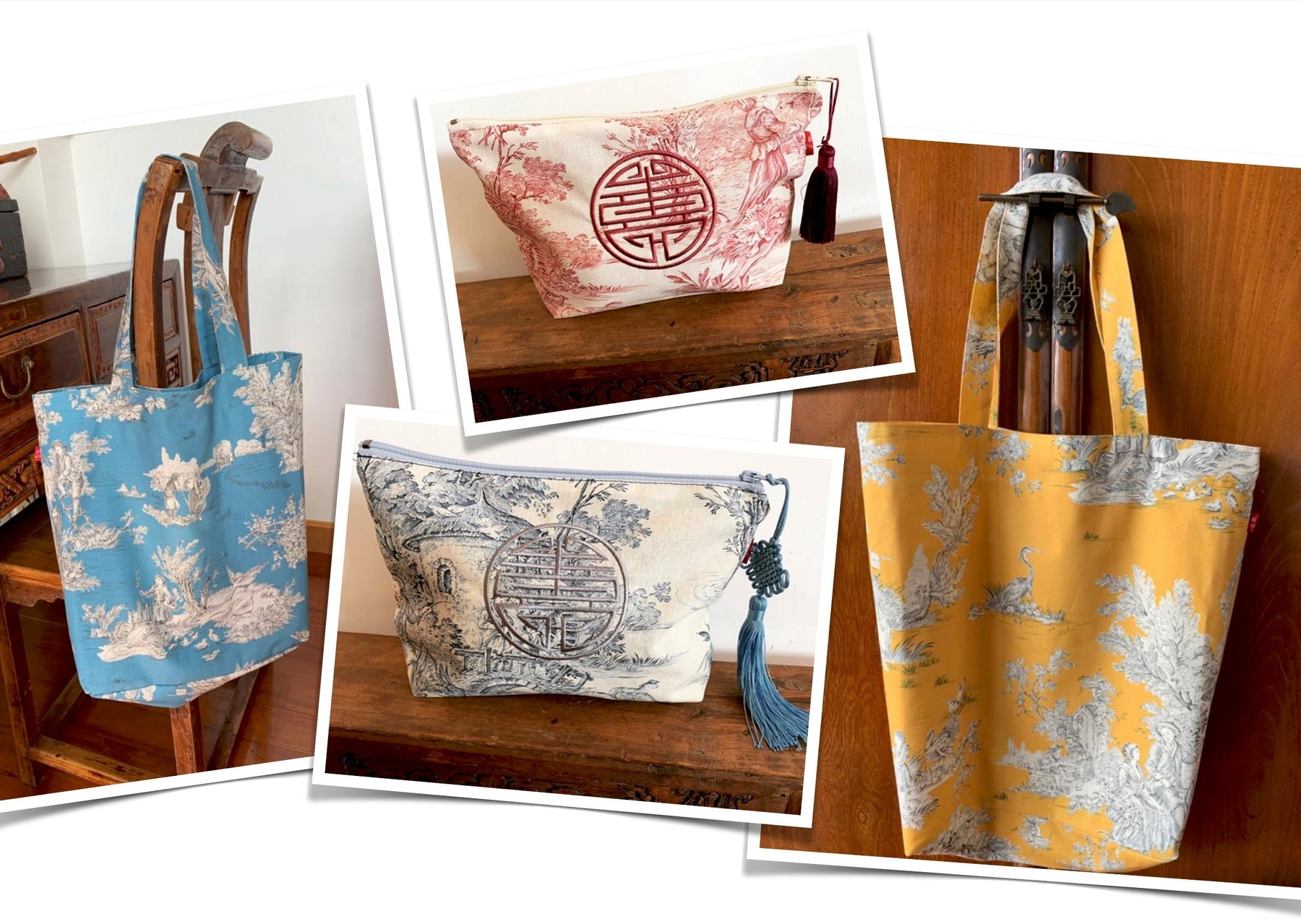 Les sacs et pochettes en toile de Jouy - TissusPapi.com