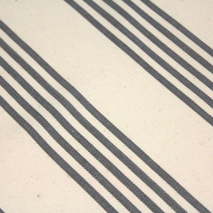Tissu toile à matelas de coton LE TOUQUET écru aux rayures : bleu, rouge, noir, gris, sable - TissusPapi.com