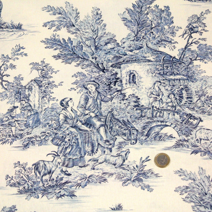 Tissu coton épais demi - natté TOILE DE JOUY, grande largeur 280cm : bleu, vert, rouge, noir - OEKO - TEX - TissusPapi.com