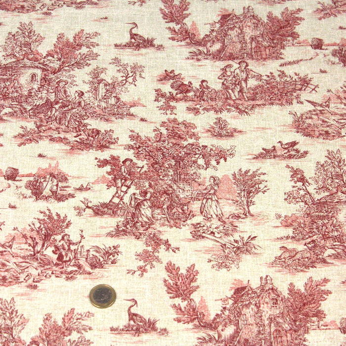 Tissu coton Toile de Jouy traditionnelle 160cm de large : bleu, rouge, vert, gris - OEKO - TEX - TissusPapi.com