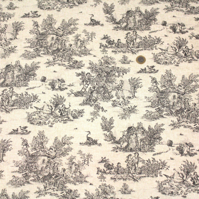 Tissu coton Toile de Jouy traditionnelle 160cm de large : bleu, rouge, vert, gris - OEKO - TEX - TissusPapi.com