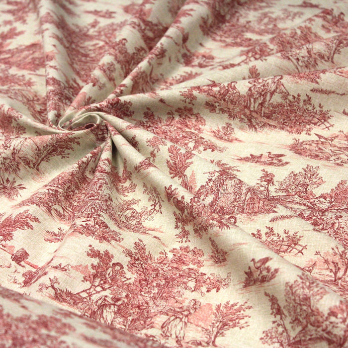 Tissu coton Toile de Jouy traditionnelle 160cm de large : bleu, rouge, vert, gris - OEKO - TEX - TissusPapi.com