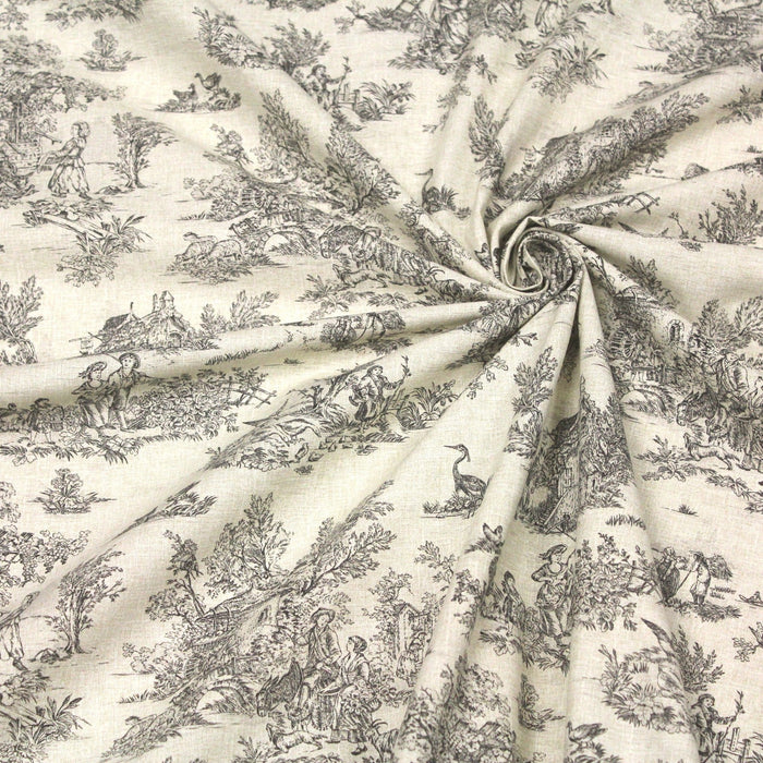 Tissu coton Toile de Jouy traditionnelle 160cm de large : bleu, rouge, vert, gris - OEKO - TEX - TissusPapi.com
