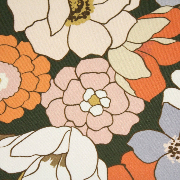 Tissu gabardine de coton SUZANNE imprimé fleurs rétro : bleu, rouille, olive - OEKO - TEX STANDARD 100 - TissusPapi.com