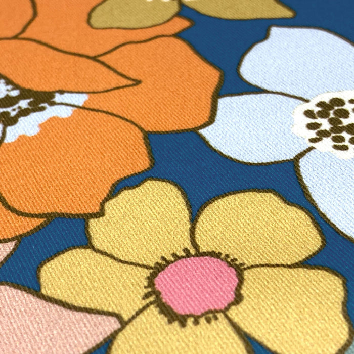 Tissu gabardine de coton SUZANNE imprimé fleurs rétro : bleu, rouille, olive - OEKO - TEX STANDARD 100 - TissusPapi.com