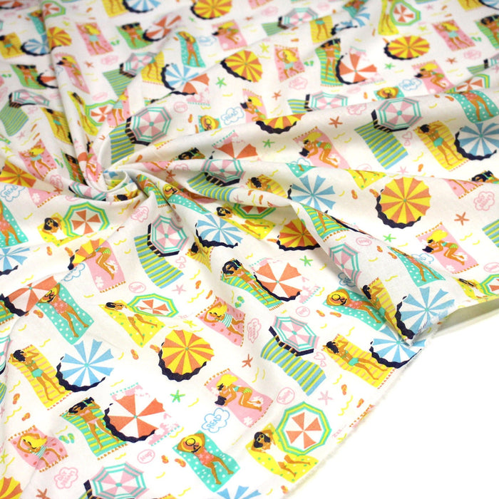 Tissu cotonnade La plage, les parasols et les filles - OEKO - TEX - TissusPapi.com