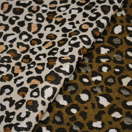 Tissu jacquard Léopard grège/ocre et ocre/noir - FABRICATION FRANÇAISE - TissusPapi.com