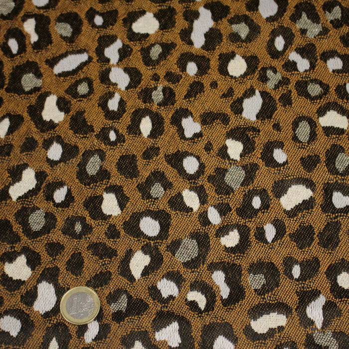 Tissu jacquard Léopard grège/ocre et ocre/noir - FABRICATION FRANÇAISE - TissusPapi.com