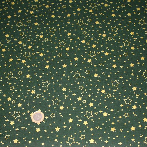 Tissu coton NOËL vert aux étoiles dorées - OEKO - TEX - TissusPapi.com