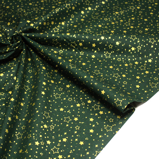 Tissu coton NOËL vert aux étoiles dorées - OEKO - TEX - TissusPapi.com