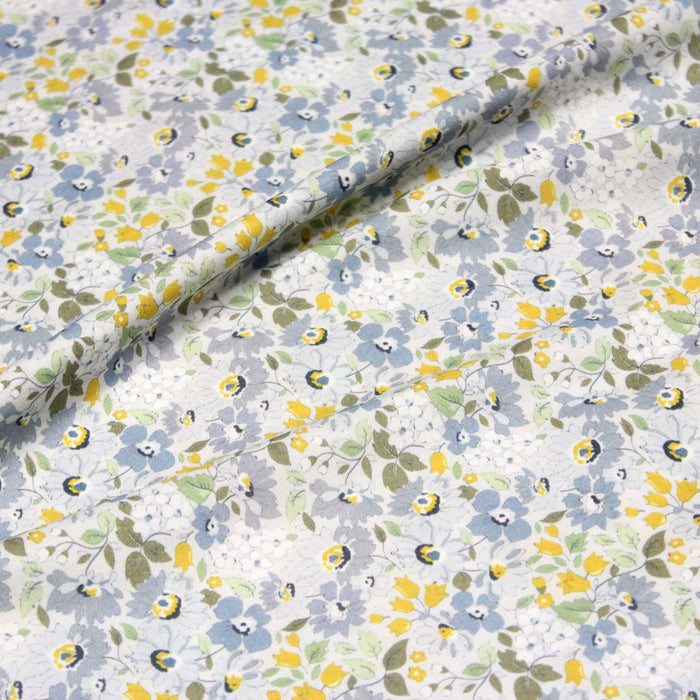 Tissu popeline coton fleuri jaune & bleu - COLLECTION HONORINE - OEKO - TEX - TissusPapi.com
