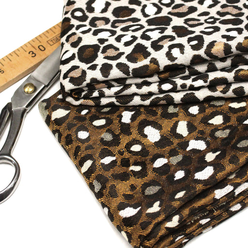 Tissu jacquard Léopard grège/ocre et ocre/noir - FABRICATION FRANÇAISE - TissusPapi.com