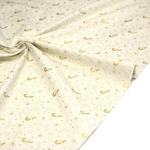 Tissu coton NOËL écru aux houx et sucres d'orge dorés - OEKO - TEX - TissusPapi.com