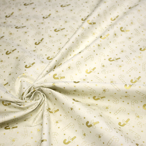 Tissu coton NOËL écru aux houx et sucres d'orge dorés - OEKO - TEX - TissusPapi.com