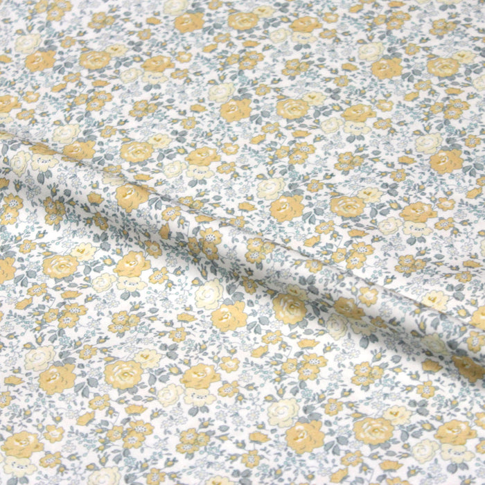 Tissu popeline coton fleuri jaune & vert - COLLECTION HONORINE - OEKO-TEX