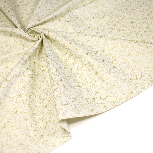 Tissu coton NOËL écru aux feuilles de houx et fleurs dorées - OEKO - TEX - TissusPapi.com