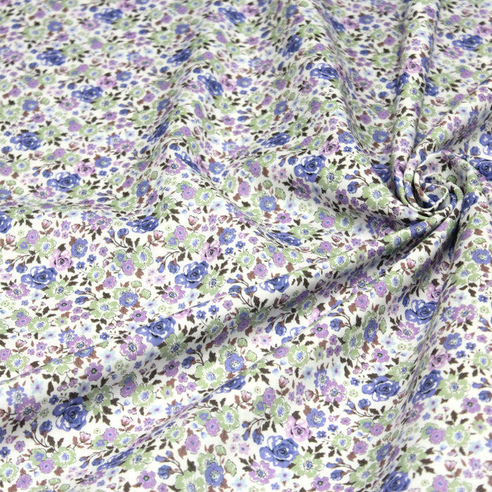Tissu popeline coton fleuri parme & violet - COLLECTION HONORINE - OEKO-TEX