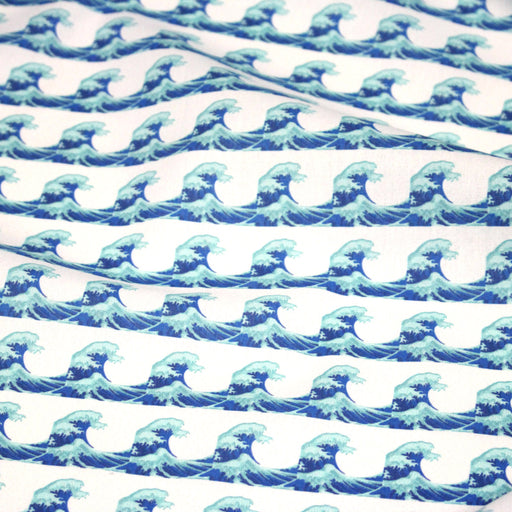 Tissu cotonnade imprimée EMOJI VAGUES HOKUSAI - OEKO - TEX STANDARD 100 - TissusPapi.com