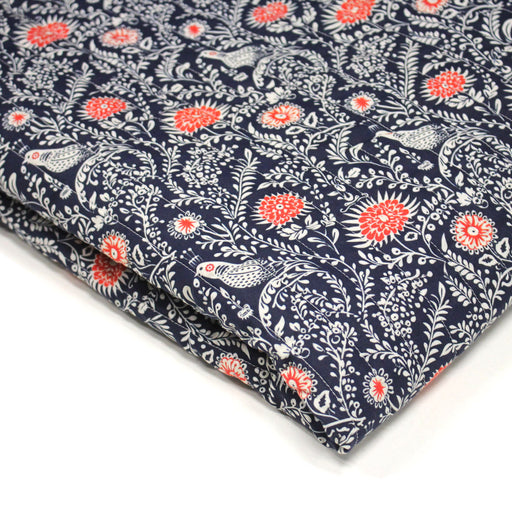Tissu matelassé motif fleuri indien bleu roi & blanc - COLLECTION KALAMKARI - OEKO - TEX - TissusPapi.com