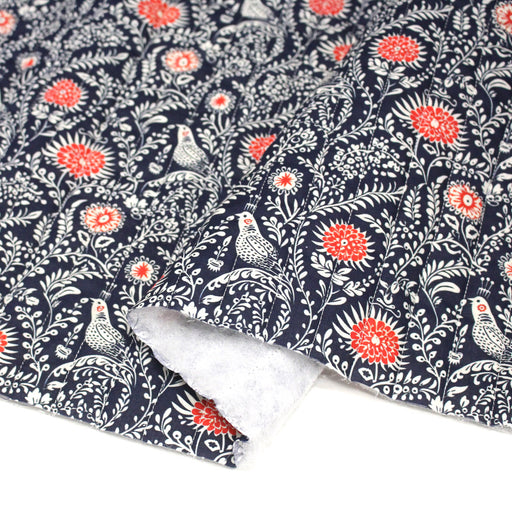 Tissu matelassé motif fleuri indien bleu roi & blanc - COLLECTION KALAMKARI - OEKO - TEX - TissusPapi.com