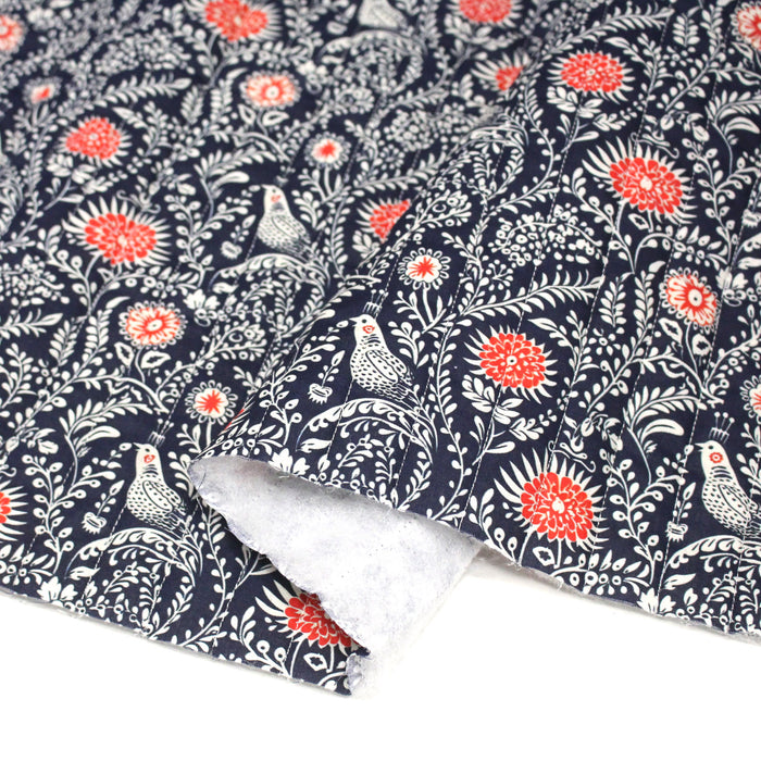 Tissu matelassé motif fleuri indien bleu roi & blanc - COLLECTION KALAMKARI - OEKO - TEX - TissusPapi.com