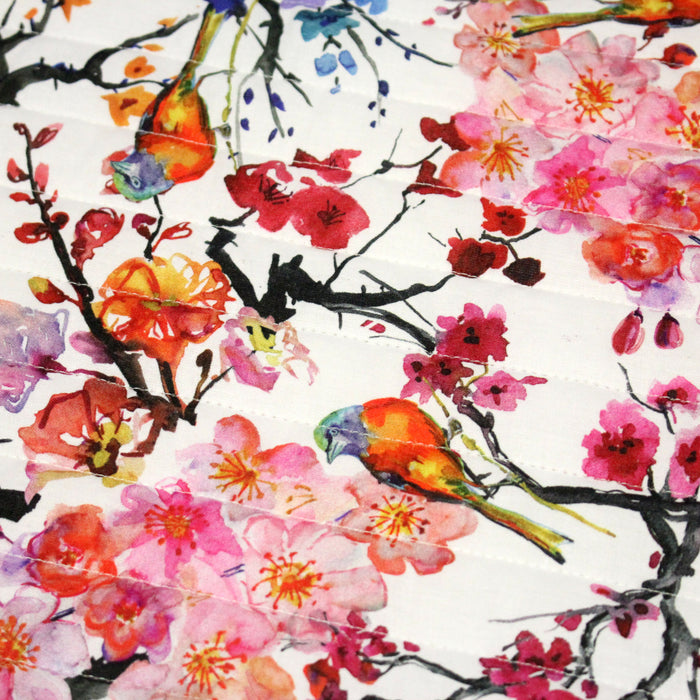 Tissu matelassé motif jardin japonais GUNMA oiseaux et fleurs de cerisier - OEKO - TEX - TissusPapi.com