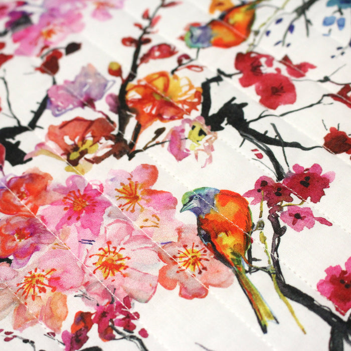 Tissu matelassé motif jardin japonais GUNMA oiseaux et fleurs de cerisier - OEKO - TEX - TissusPapi.com