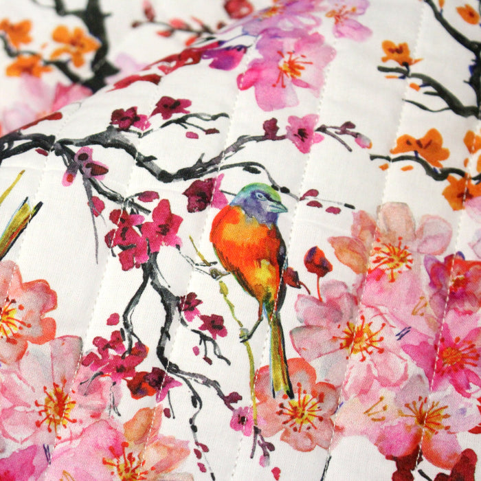 Tissu matelassé motif jardin japonais GUNMA oiseaux et fleurs de cerisier - OEKO - TEX - TissusPapi.com