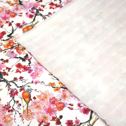Tissu matelassé motif jardin japonais GUNMA oiseaux et fleurs de cerisier - OEKO - TEX - TissusPapi.com