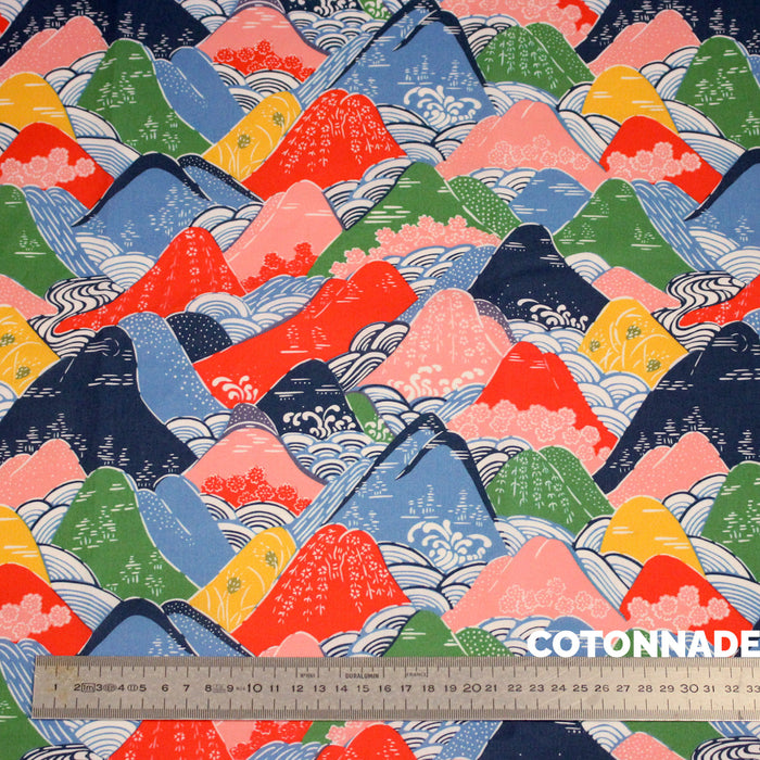Tissu YAMA, Montagnes japonaises multicolores : cotonnade ou gabardine - OEKO-TEX