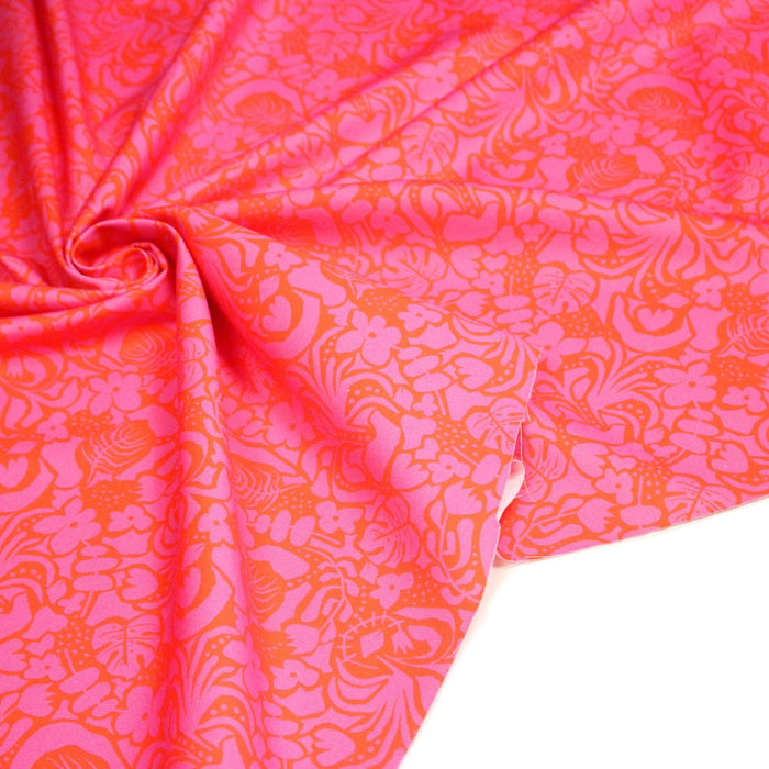 Tissu CEFALU gabardine coton imprimée fleuri, fuchsia & orange - OEKO - TEX STANDARD 100 - TissusPapi.com