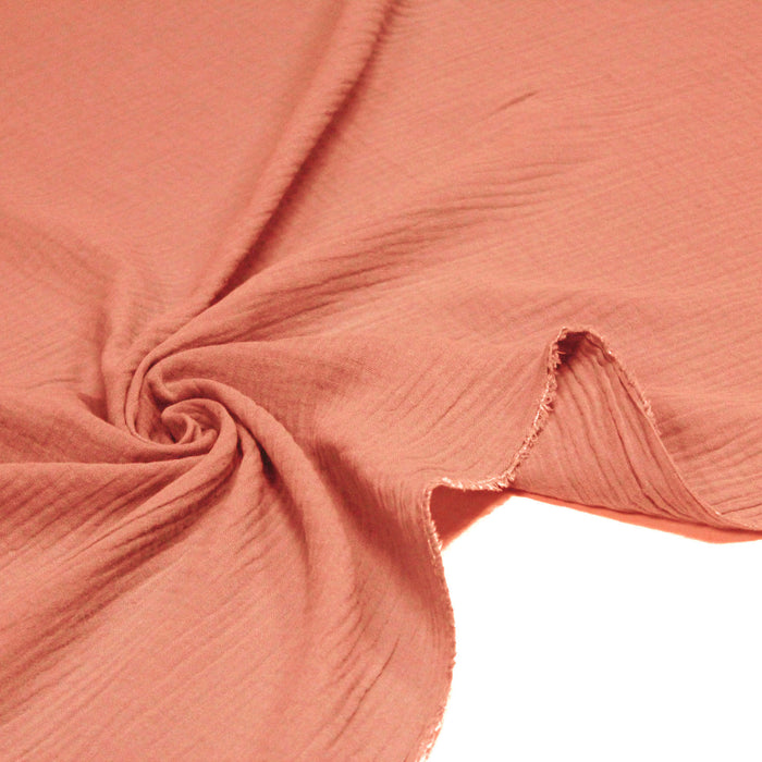 Tissu double gaze de coton gaufrée rouge marsala - Oeko-Tex