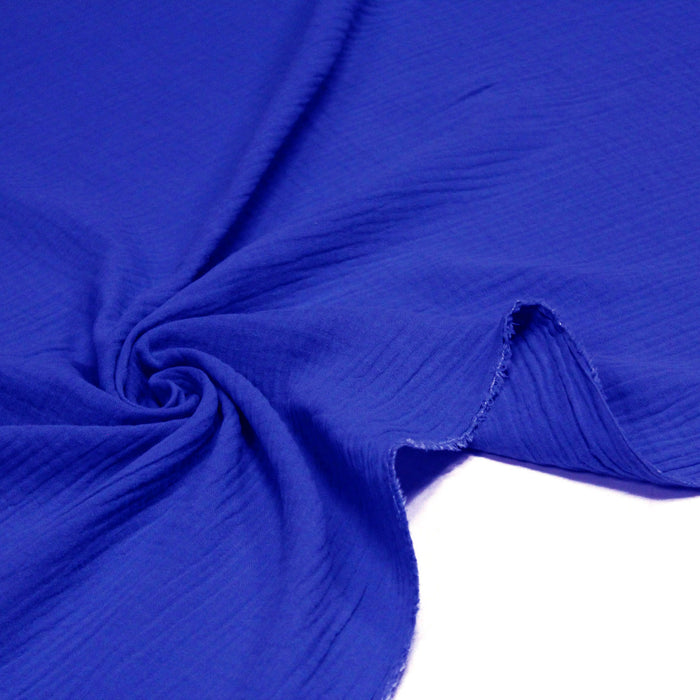 Tissu double gaze de coton gaufrée bleu roi - Oeko-Tex