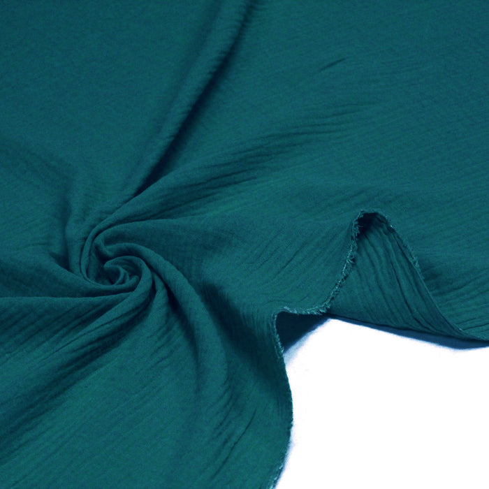Tissu double gaze de coton gaufrée vert canard - Oeko-Tex