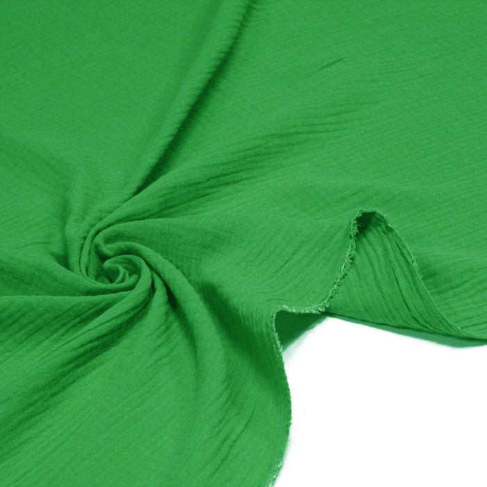Tissu double gaze de coton gaufrée vert prairie - Oeko-Tex