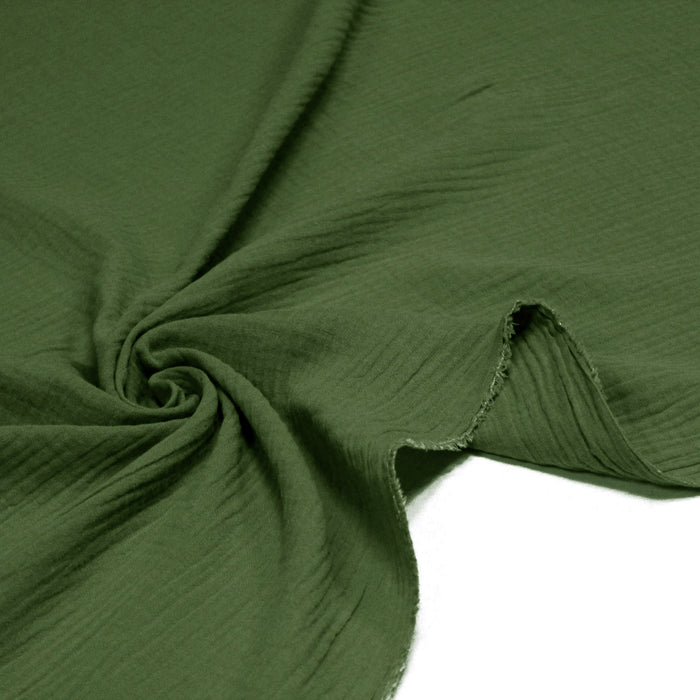 Tissu double gaze de coton gaufrée vert fougère - Oeko-Tex