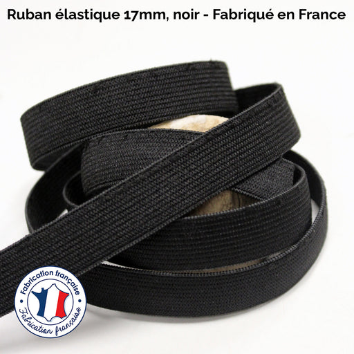 Ruban élastique 17mm, noir - Fabriqué en France - TissusPapi.com