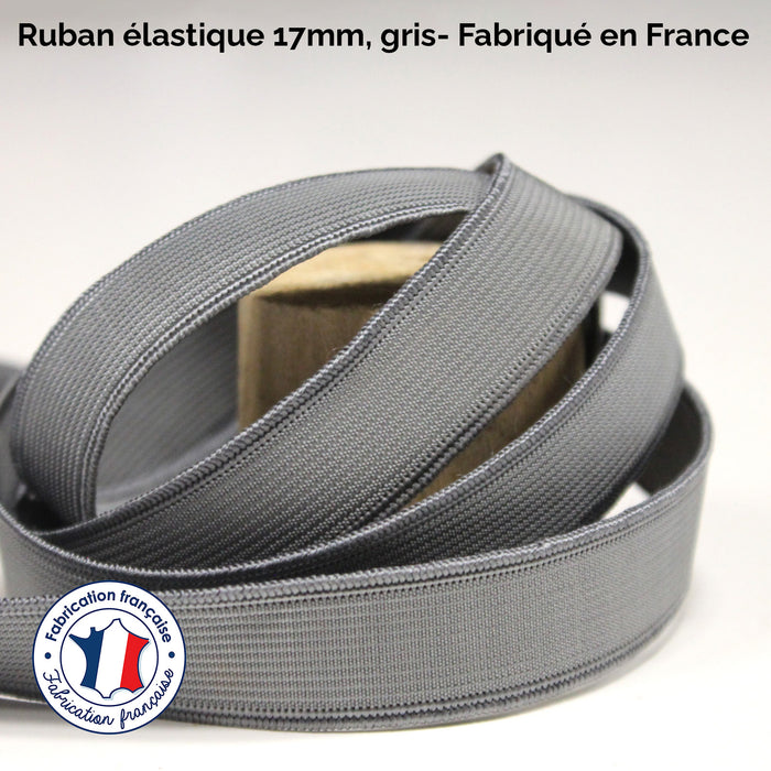Ruban élastique 17mm, gris - Fabriqué en France - TissusPapi.com