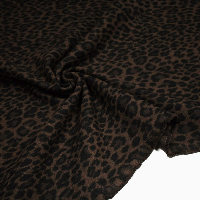 Tissu lainage motif léopard : grège & chocolat ou tout chocolat - EXCLUSIVITE FABRIQUEE EN ITALIE - TissusPapi.com