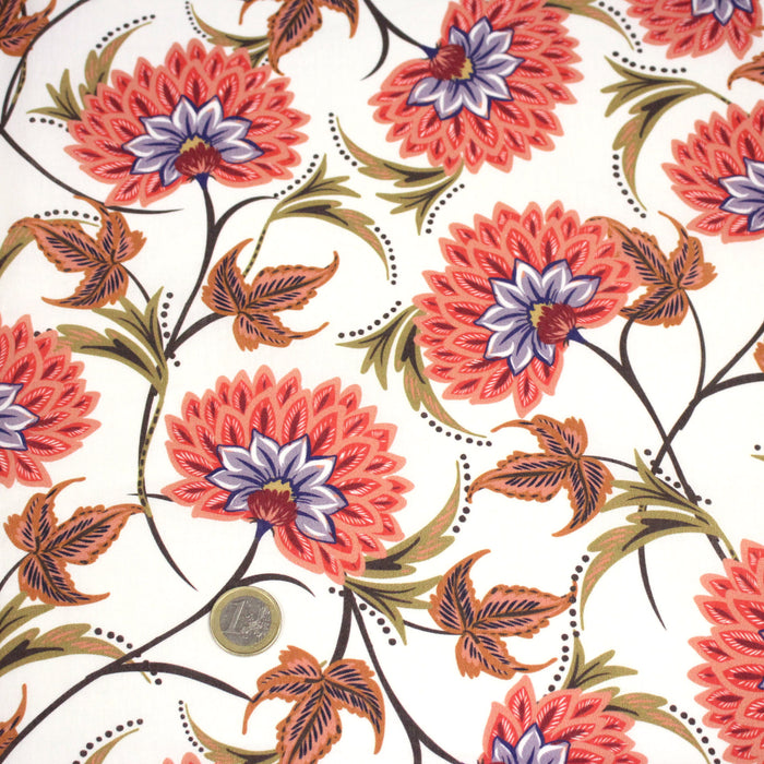 Tissu INDIENNES, cotonnade imprimée fleurie : deux motifs différents - OEKO-TEX STANDARD 100