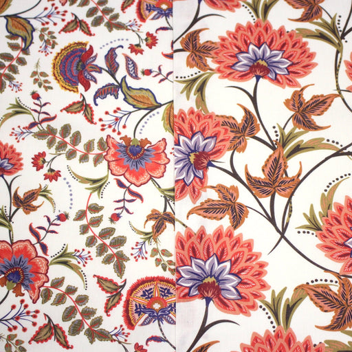 Tissu INDIENNES, cotonnade imprimée fleurie : deux motifs différents - OEKO - TEX STANDARD 100 - TissusPapi.com