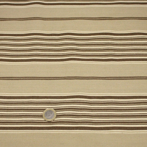 Tissu toile à matelas coton CAMARET, rayures marrons et cappuccino - TissusPapi.com