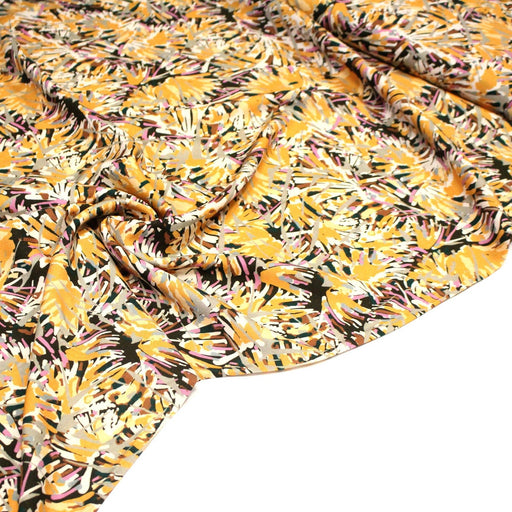 Tissu Viscose fluide FIZIA aux tons jaunes, écrus et chocolat - OEKO - TEX - TissusPapi.com