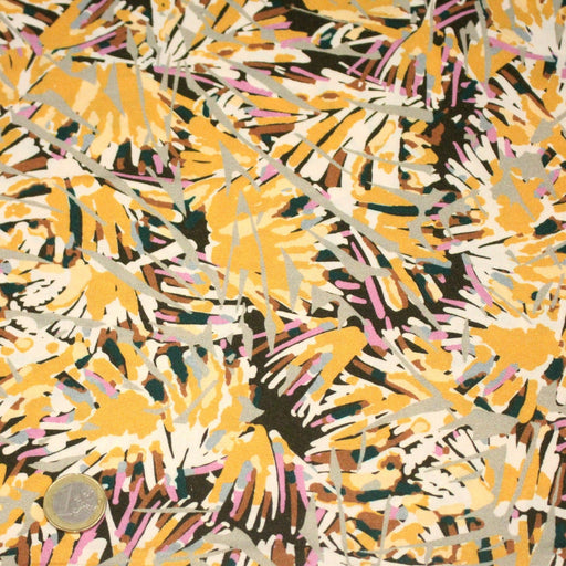 Tissu Viscose fluide FIZIA aux tons jaunes, écrus et chocolat - OEKO - TEX - TissusPapi.com