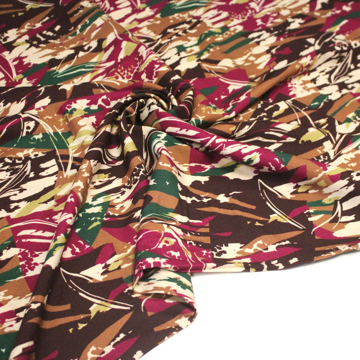 Tissu Viscose fluide MASSIO, motif graphique ocre, vert, rouge lie de vin - OEKO - TEX - TissusPapi.com