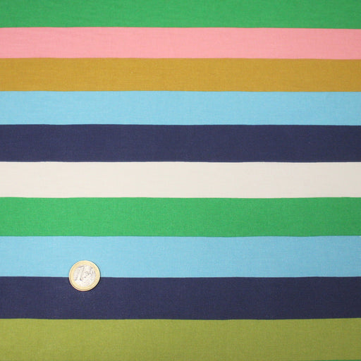 Tissu cotonnade à rayures roses, bleues et vertes - OEKO - TEX STANDARD 100 - TissusPapi.com