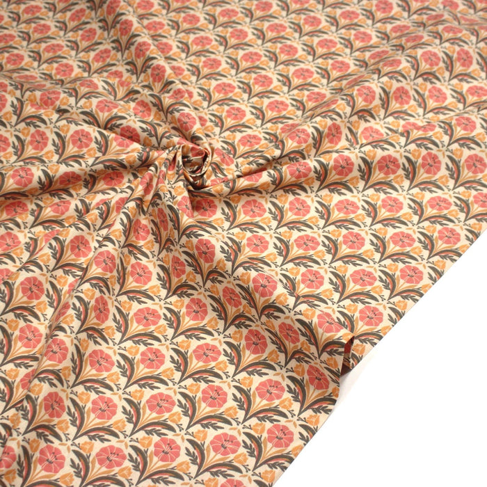 Tissu cotonnade fleuri SELMA : tons roses ou tons verts - OEKO - TEX - TissusPapi.com