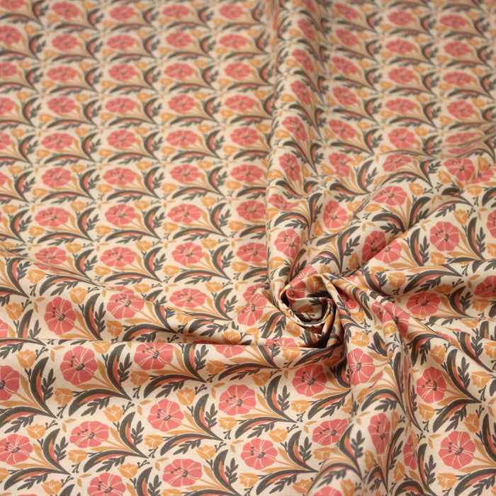 Tissu cotonnade fleuri SELMA : tons roses ou tons verts - OEKO - TEX - TissusPapi.com