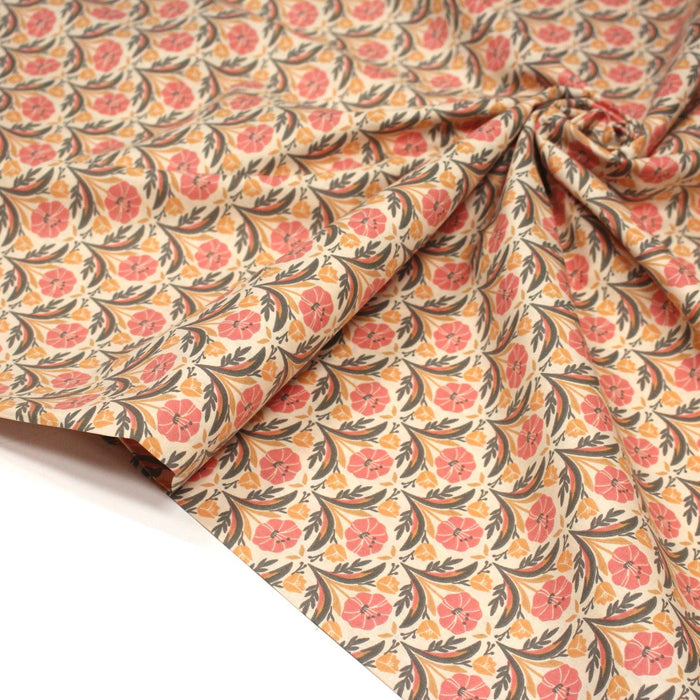 Tissu cotonnade fleuri SELMA : tons roses ou tons verts - OEKO - TEX - TissusPapi.com