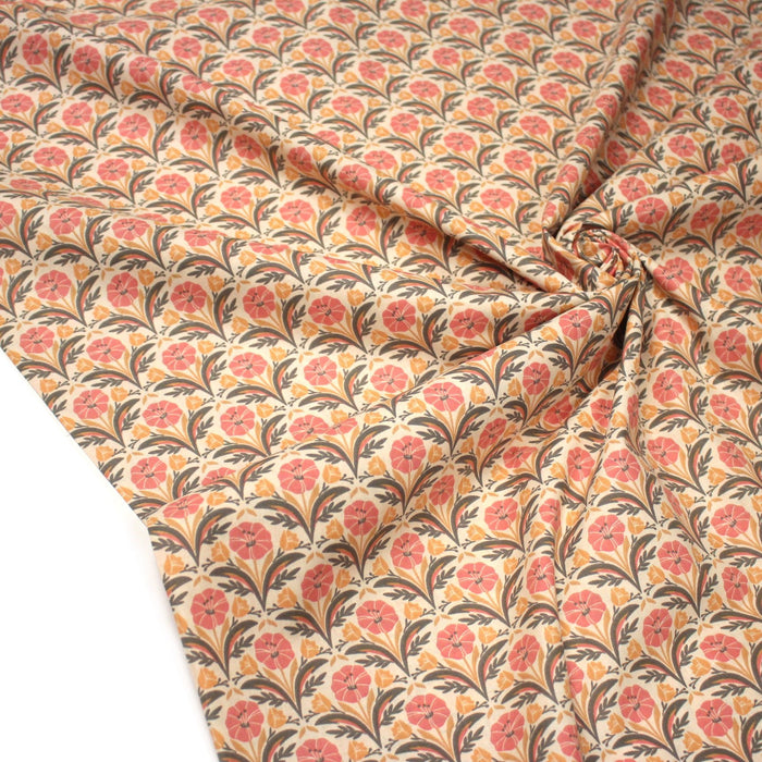 Tissu cotonnade fleuri SELMA : tons roses ou tons verts - OEKO - TEX - TissusPapi.com